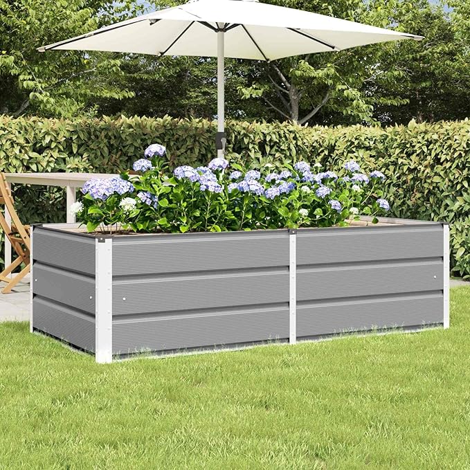 Steel Raised Garden Bed for Gardening Metal Planter Box for Vegetables Fruits Flowers 62.99 x 31.50 x 17.72 in Light Gray-641