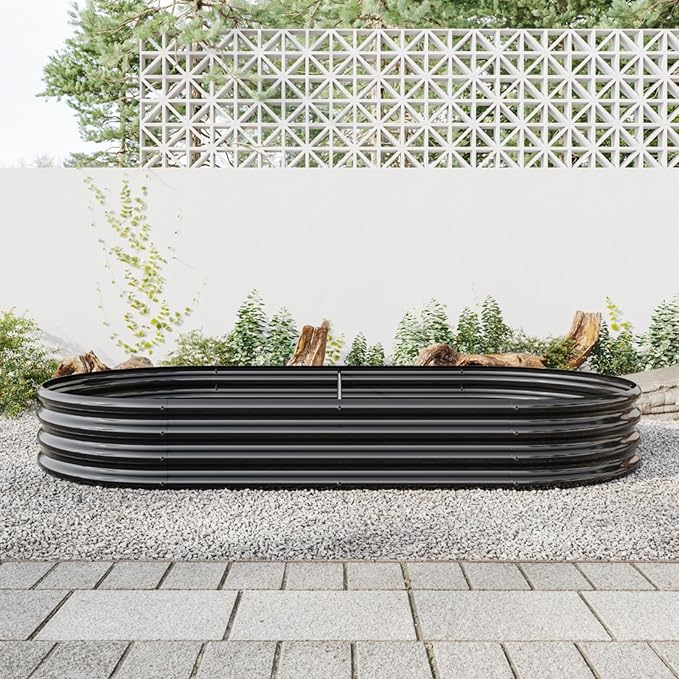 Outdoor Raised Garden Bed for Plants Vegetables and Flowers Oval Large Metal Raised Bed Kit Durable Galvanized Planter Boxes for Garden Backyard Easy Assembly (Black 88.99 x 44.68 x 11.42 in)
