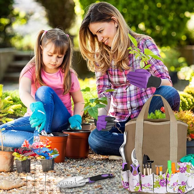 Garden Tools Set 83 Piece Succulent Tools Set Included Heavy Duty Aluminum Gardening Tools for Gardening Non-Slip Ergonomic Handle Durable Storage Tote Bag Gifts for Men Women