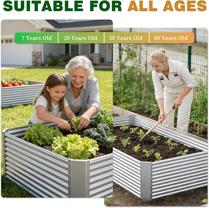 2 Pcs 8 x 3 FT x 1.4 FT Galvanized Steel Raised Garden Bed for Outdoor Gardening Durable Metal Planter Box for Vegetables Herbs and Flowers Easy Assembly &amp Rust Resistant