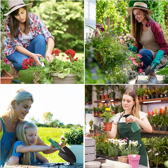 11 Pcs Garden Tools Set with Gloves Heavy Duty Trowel Rake Weeder Pruner Shears Sprayer with Ergonomic Handle Garden Hand Tools with Carrying Case Gardening Gifts for Women Men Green