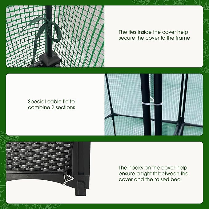 Onelike 80'' x 16'' x 55.5'' Plastic Raised Garden Bed with Greenhouse Cover and Trellis Vertical Tomato Planters for Climbing Plants Self Watering System Tomatoes Cage for PatioBlackLarge