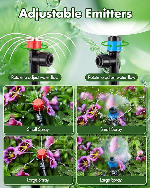 240FT Drip Irrigation System Kits - Automatic Garden Watering Sprinkler with 1/2 &amp 1/4 inch Tubing Hose Patio Misting Plant Irrigation Water Equipment Quick Connector for Greenhouse Flower Beds La