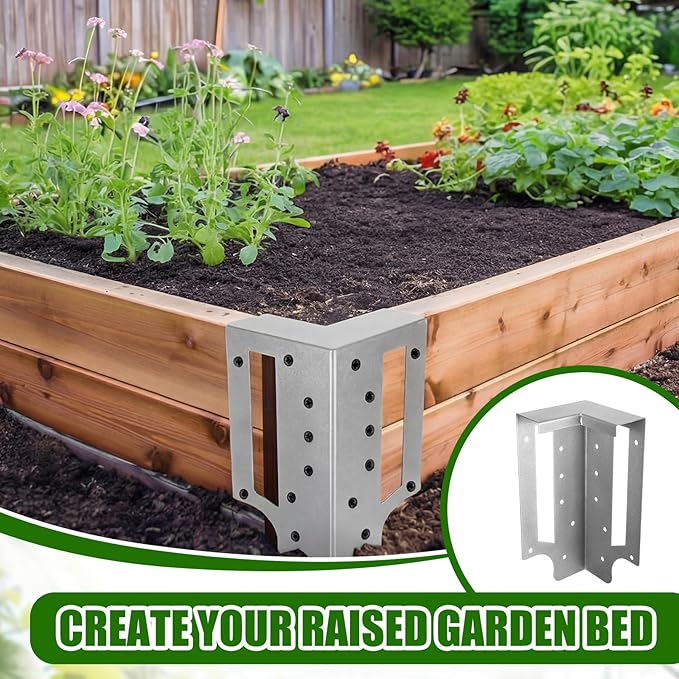 12 Pack Raised Garden Bed Corner Brackets with Securing Lip Fits Lumber up to 2 x 12 Metal Garden Corner Bracket for Wood Frame Bed 4.7 L x 2 W x 10.5 H (Sliver)