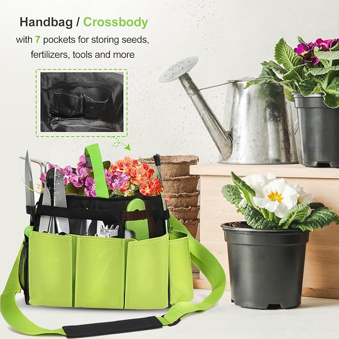 Gardening Tools Set of 11 Heavy Duty Stainless Steel Garden Hand Tools with Tote Bag Rust-Proof Ergonomic Gardening Kit Gifts for Women Men Plant Lover