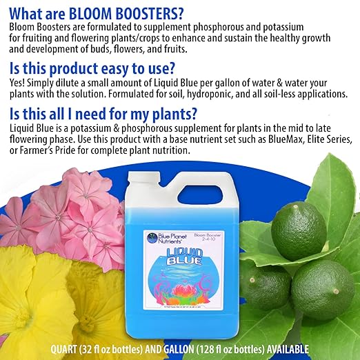 Bloom Booster Fertilizer Liquid PK Enhancer - Blue Planet Nutrients Liquid Blue for Bigger Flowers &amp Yields - Gallon