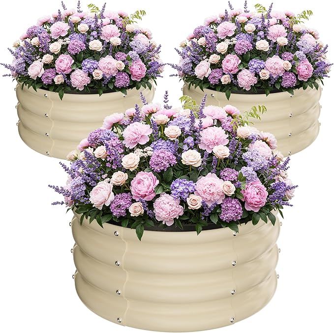 ZXZYHFTY Round Galvanized Raised Garden Bed kitWhite Outdoor Garden Raised Planter Box Round Large Metal Raised Garden Beds for Vegetable 2 * 2 * 1ft 3 Pcs