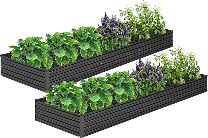 MGNO 2pcs 10x3x1FT Galvanized Raised Garden Bed-Outdoor Planter Box for Vegetables-Metal Garden BedRectangle Planting Box for HerbFlowerBlack