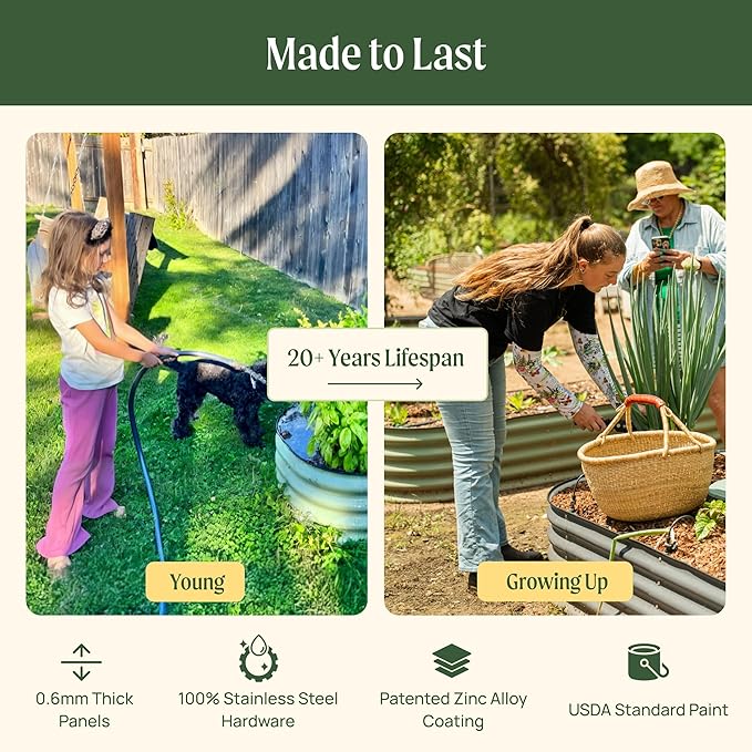 17 Tall Herb Raised Garden Bed for Basil Lavender Sages 24 Wide Round Fruit Tomato Planter Box for Gardening Blueberries Figs Flower Metal Pot Container for Rose Twin Pack Modern Gray