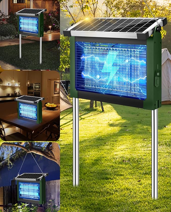 Solar Bug Zapper Outdoor PhatroyYee Mosquito Zapper 4500V Waterproof Portable Fly Zapper Rechargeable Electric Mosquito Killer Cordless Fly Insect Mosquitos Trap for Patio Yard Camping(Army Green)