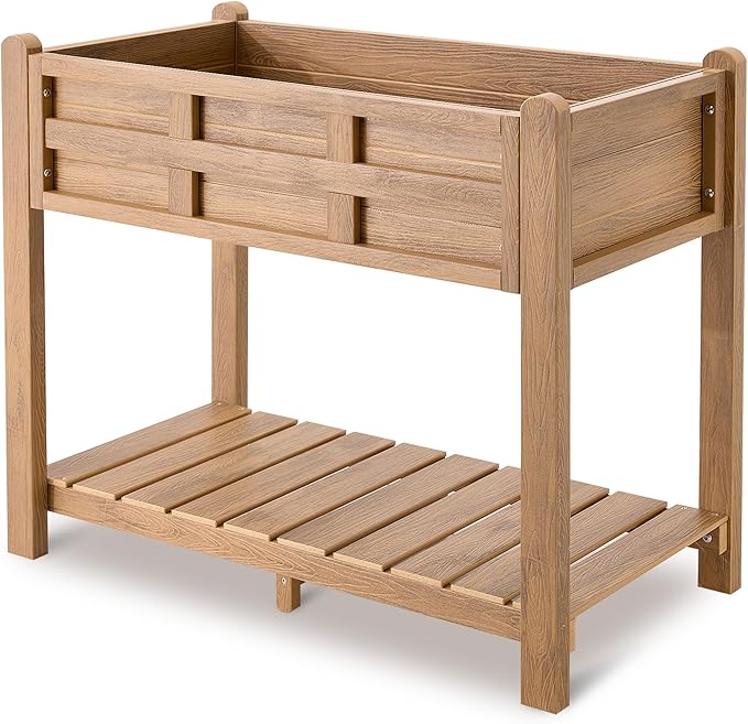 CHRUN Raised Garden Bed Elevated Planter Box with Legs 34x18x29 inches Storage Shelf Drainage Holes