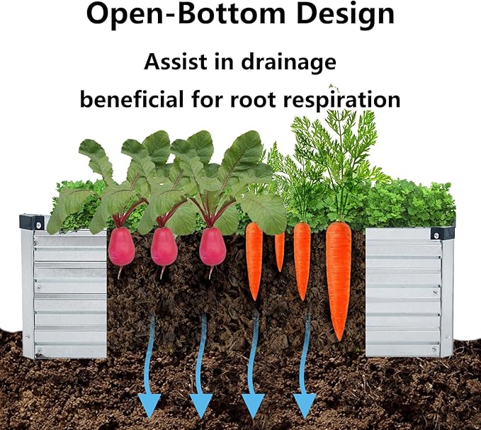 2 Pack 4x2x1FT Galvanized Raised Garden Beds Kit Outdoor Metal Gardening Planter Box for Vegetable Elevated Flower HerbsSilver