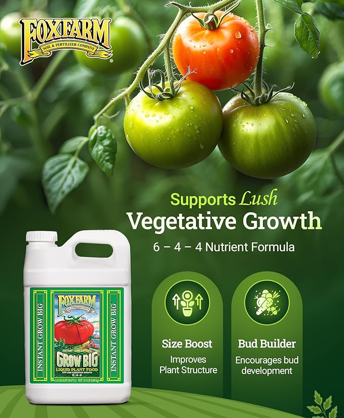 FoxFarm Grow Big Liquid Plant Food - 6-4-4 House Plant Fertilizer for Lush Vegetative Growth Fast Nutrient Uptake for Roses Tomatoes &amp Veggies - 2.5 Gallon Size Concentrate