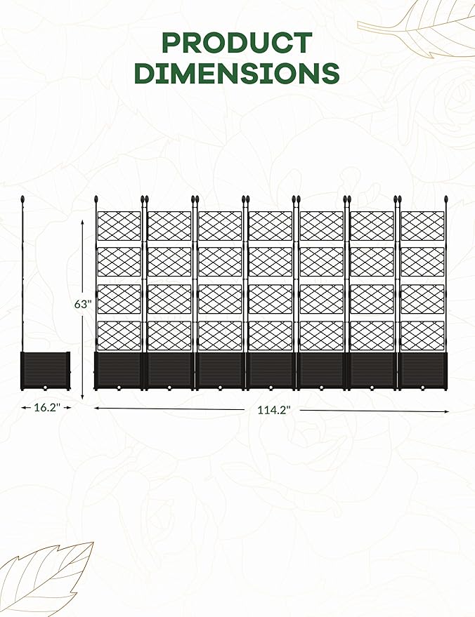 Garvee 7 PCS Plastic Plant with Metal Trellis Raised Garden Bed with Trellis Planter for Climbing Plant Outdoor Raised Box Privacy Screen for Patio Balcony Planter for Backyard Patio