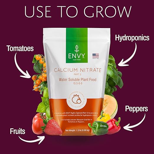 ENVY Solution Grade Calcium Nitrate (15-0-0) Prevents Blossom End-Rot from Calcium Deficiency in Tomatoes &amp Peppers (3.0 lb)