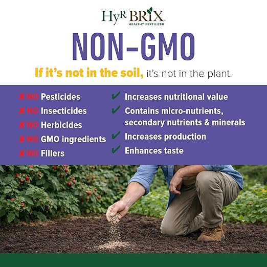 HyR BRIX Slow-Release 6-8-9 Fruit &amp Berry Fertilizer 45lb Bag - Plant Food with Calcium &amp Sulfur - Essential Micronutrients for Better-Tasting Fruit &amp Higher Yields