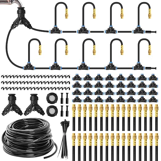 MIXC 200Ft 1/4 Drip Irrigation System2026-Upgrade Garden Irrigation Kit with 32pcs Adjustable Copper NozzlesAutomatic Atomizing Watering System for Outdoor PlantsRaised BedYardPotted PlantLawn