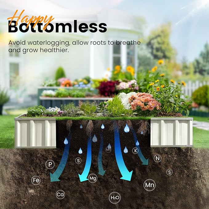 KING BIRD Raised Garden Bed 68x 36x 12 Galvanized Steel Metal Outdoor Garden Planter Box Kit with 2 Pairs of Gloves (Ivory)