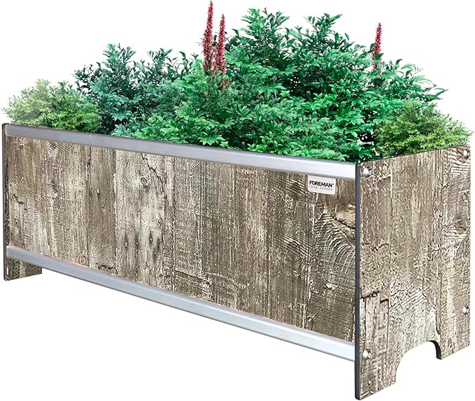 Foreman Raised Garden Bed 36”Lx12”Wx14”H Premium HPL Plastic Wood Grain Aluminum Frame Elevated Planter Box for Backyard Patio Balcony Monte
