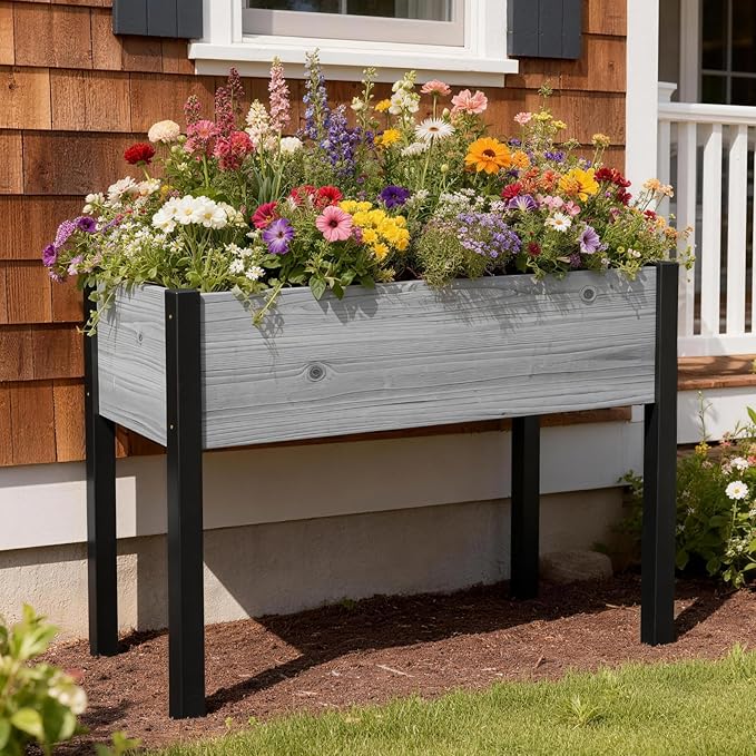 DoCred Raised Garden Bed 45.7 x 22.8 x 31.5 Large Elevated Wooden Horticulture Planter Box with Metal Legs Standing Growing Bed Planter for Gardening Balcony Backyard Patio
