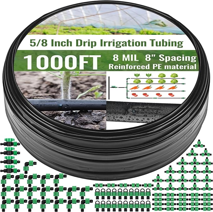 1000 ft 5/8 Inch Drip Tape Irrigation Kit Drip Tape 8 Mil 8 Spacing Hose Garden Watering Tubing System Automatic Irrigation Equipment for Plant Landscape Yard Lawn and Farm