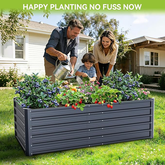 Ohuhu 6x3x1.9FT Metal Raised Garden Bed Outdoor Reinforced Galvanized Steel Rustproof Planter Box 100% Non-Toxic 256 Gal Large Capacity Heavy Duty Raised Beds for Growing Vegetables Flowers Herbs