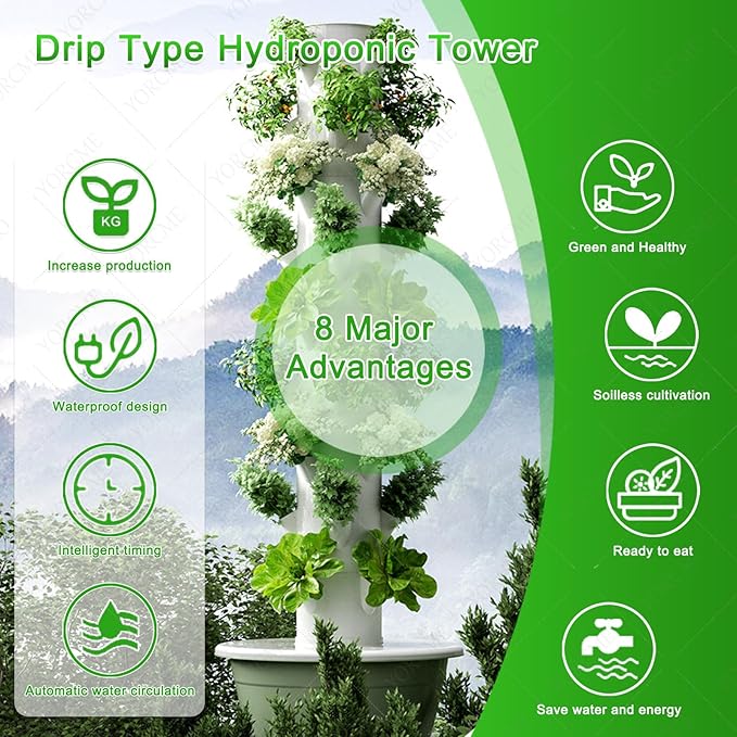 Polytunnel Tower Systems Hydroponics Growing Systems Vertical Tower Automated Indoor Tower Garden with LED Grow Lights Herb Garden C(36Pots)