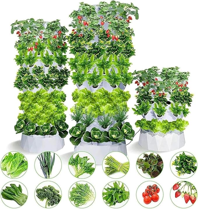 Hydroponic Cultivation Systems of 48/64/80 Holes with Automatic Irrigation Vertical Cultivation Tower for Interior Gardening Cultivates Fruits and Vegetables