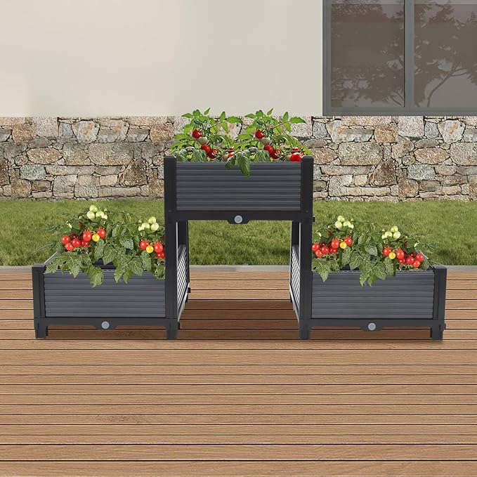 47x15x6in Raised Garden Beds Outdoor Planter Boxes Outdoor for Vegetables Flowers Herbs Garden Box with Drain Outlet Plastic Planter Raised Beds