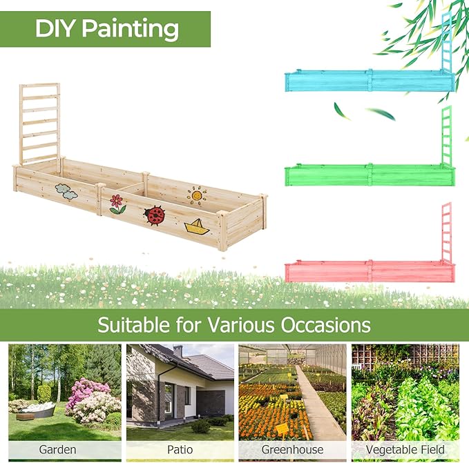 Raised Garden Bed with Trellis Elevated Gardening Bed with Divided Space for Flower Vegetables Fruits Climbing Plants Outdoor Wooden Planter Box Kit for Yard Patio 93 L x 25 W x 40
