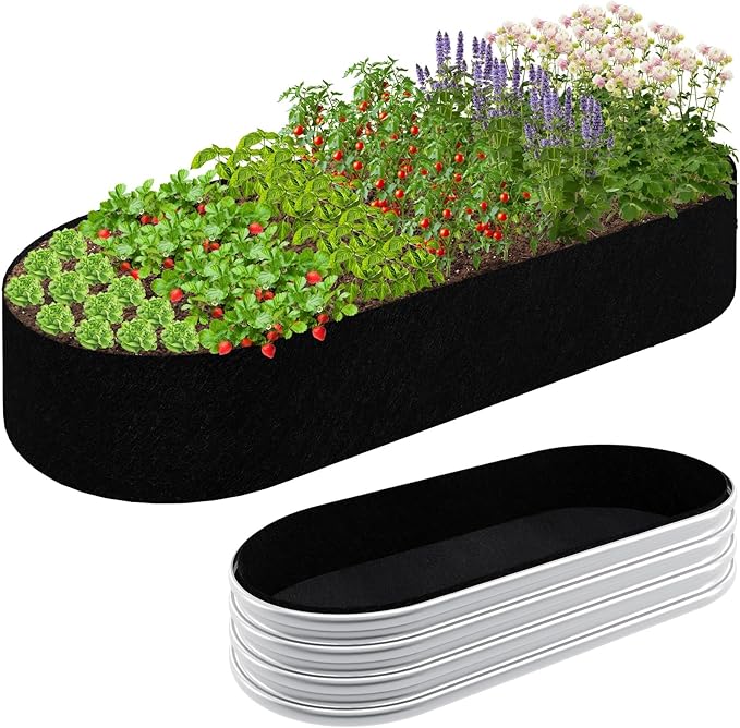2mm Thick Fabric Garden Grow Bed Bags 4x2x1 Ft Liners Designed For Outdoor Metal Raised Garden Beds 60 Gallon Capacity Oval Large Vegetable Growing Boxes