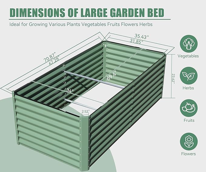 6x3x2ft Galvanized Raised Garden Bed Outdoor Planter GBoxes Large Metal Planter Box for Gardening Vegetables Fruits FlowersGreen