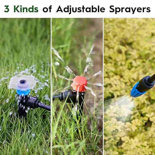 200FT Quick-Connect Drip Irrigation System Automatic Irrigation Kit with 2/5 &amp 1/4 Tubing and Adjustable Drip Emitters Garden Watering System for Lawn Flower Bed Greenhouse