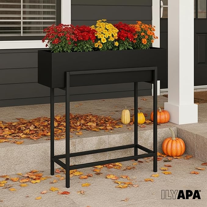 Ilyapa Raised Planter Box with Legs - 29x33x9 Inch Metal Raised Garden Bed for Outdoor or Indoor Herb Garden Plants Patio Balcony or Living Room