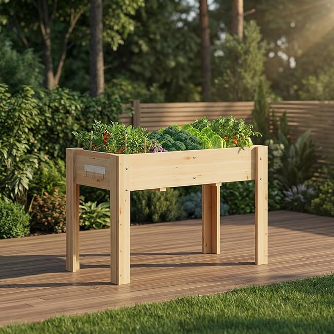 Raised Garden Bed Wooden Elevated Garden Bed with Legs Large Planter Boxes Outdoor for Vegetables and Herbs Natural Wood Raised Beds for Gardening and Flowers Natural Wood - 4x2.5x1.8ft
