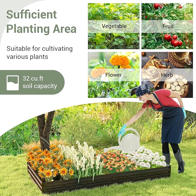 HAPPYGRILL Raised Garden Bed 8x4 x1 ft Galvanized Metal Planter Raised Bed for Vegetable Fruit Herb Flower Outdoor Planter Box with Open-Ended Base for Patio Lawn