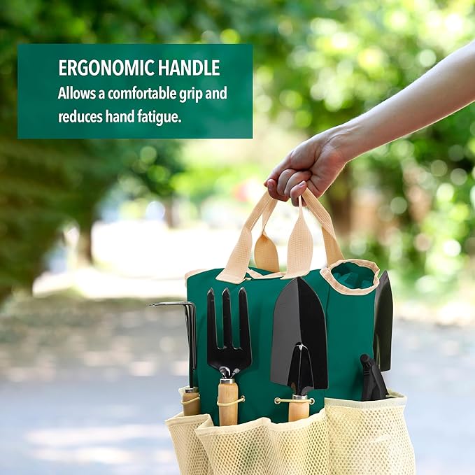 Garden Tools Set – Gardening Tools Organizer Handbag – Rust Proof Heavy Duty Ergonomic &amp Durable Tool Bag Kit – Gardening Gifts for Women &amp Men – Garden Tool Organizer Tote Bag with 10 Piece