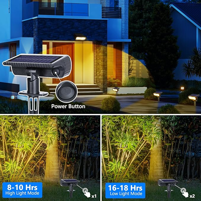 Toodour Solar Spot Light Outdoor 6 Pack Solar Lights Outdoor with 2 Modes Waterproof Solar Powered Flood Lights Landscape Lighting for Yard Garden Home Pathway Walkway Outdoor Decor - Warm White