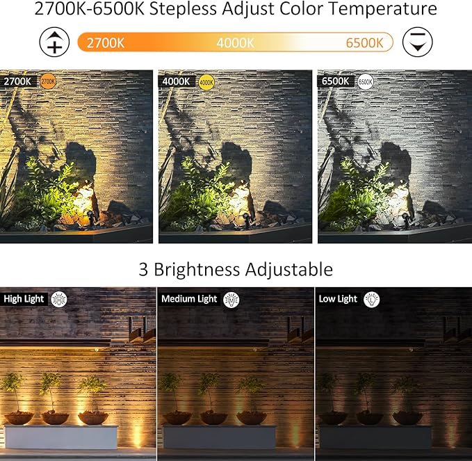 CLY Solar Landscape Spotlights Solar Lights Outdoor IP66 Waterproof Remote Control 2 Dynamic Modes 3 Brightness Adjustable 2700-6500K Auto On/Off 11M Cable for Garden Pathway Trees Flag 3 in 1