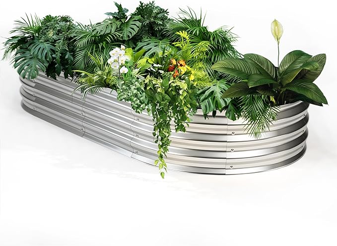 NEWBULIG Heavy-Duty Galvanized Oval Raised Garden Bed for Outdoor Metal Planter Box with Open Base Easy Assembly with Safe Edges for Vegetables/Flowers/Herbs