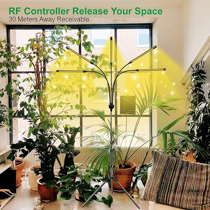 5-Head Adjustable LED Lights Full Spectrum Grow Lamp with Timer Warm White Light for Indoor Plants