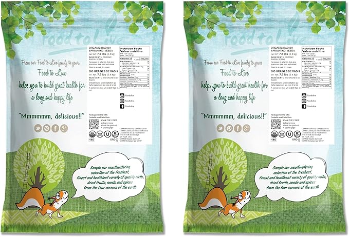 Food to Live - Organic Radish Seeds for Sprouting 15 Pounds Non-GMO Edible Seeds Pure Vegan Kosher Bulk.Rich in Vitamin C. High Germitation Rate. Grow Sprouts Microgreens for Salad Rolls.