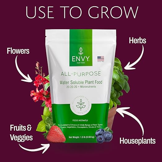 ENVY All-Purpose Plant Fertilizer 1.5 Pound - Makes 150 Gallons for Indoor and Outdoor Plants Pet Safe Water Soluble Made in USA