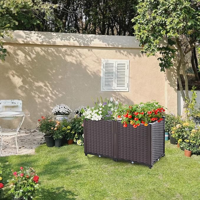 Raised Garden Bed Planters for Outdoor Plants Raised Beds for Gardening Plastic Planter Raised Beds for Planting Outdoor Plant Vegetables Flowers Fruits and Plants 31.5(L) x 15.7(W) x 20.4(H)