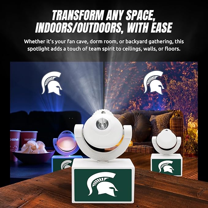 Sporticulture NCAA American Football Michigan State Spartans - Adjustable Led Mini Spotlight Projector with 6 Team Logo Designs - Portable &amp Rechargeable Spotlight - Battery-Operated - 4.37” x 3.1