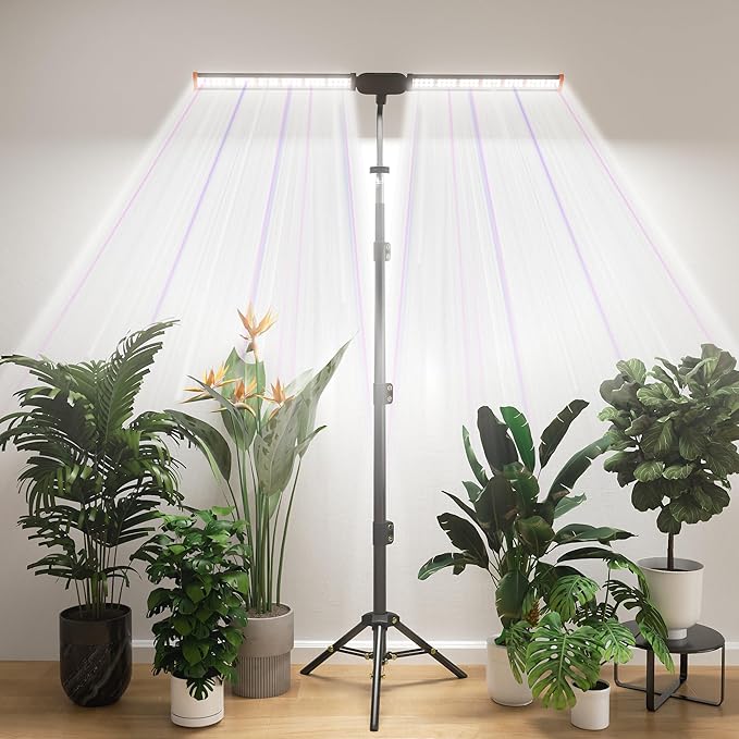Grow Light with Stand Super Bright 6000K White Full Spectrum Floor Plant Growing Lamp with Rotatable Light Head &amp Height Adjustable 17-62 for Indoor Large Tall Plants Dimmable &amp Auto Timer