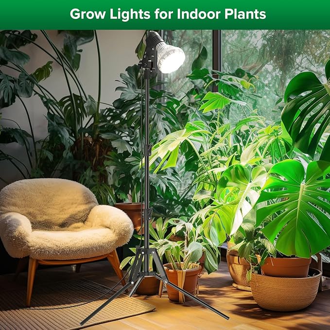 SANSI Grow Lights for Indoor Plants 4 Dimmable Levels 30W Full Spectrum Plant Lights for Indoor Growing Tripod Stand Adjustable 30-55 Plant Grow Light with Remote Control Auto Timer
