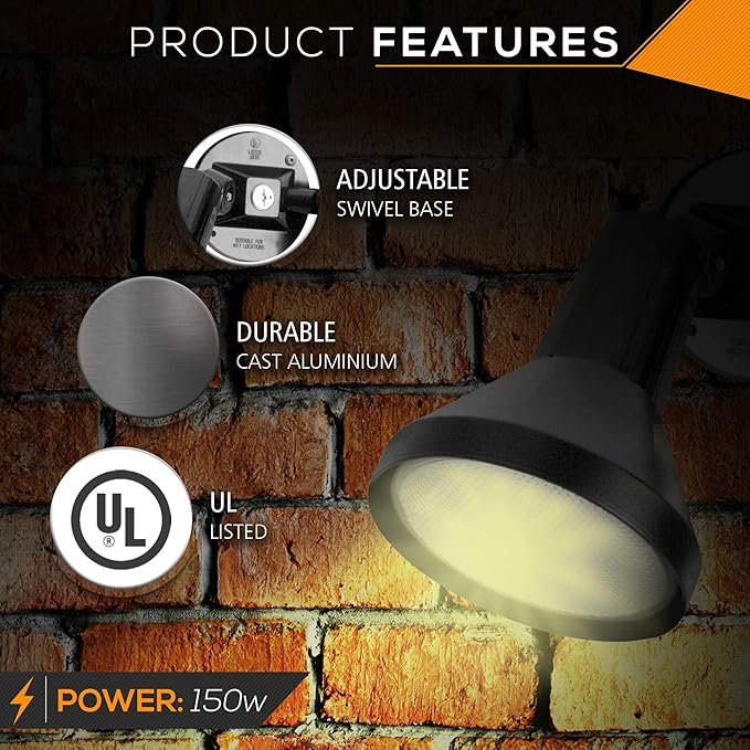 Ciata 15 Outdoor Security Flood Light 1 Head with Heavy Duty Cast Aluminum Body 150W PAR38 Weather Proof Dark Bronze Finish
