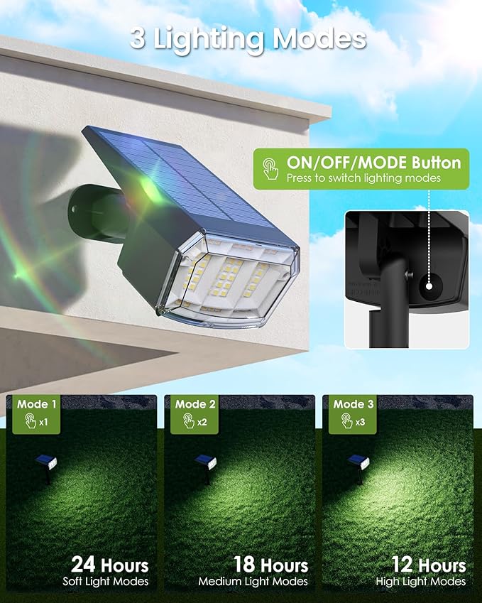 Solar Spot Lights Outdoor IP67 Waterproof 6 Pack 63 LED 3 Modes Solar Landscape Spotlights for Yard Garden Pathway Wall House Garage (Cool White)