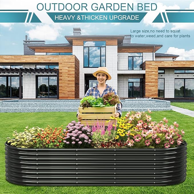 FRIZIONE 9FT(L)×4FT(W)×2FT(H) Galvanized Raised Garden Bed Outdoor Metal Raised Garden Beds for Flower Raised Planter Box Outdoor for Herb Vegetable-Gray